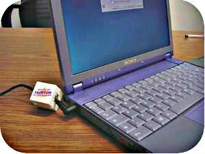 Cub Tahionizat prins pe cablul unui laptop