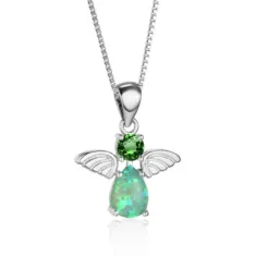 Pandantiv opal verde tahionizat în formă de înger, montură argint